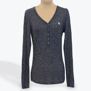 Abercrombie Fitch Heather Gray V Neck Button Henley Long Sleeve Top Shirt Small
